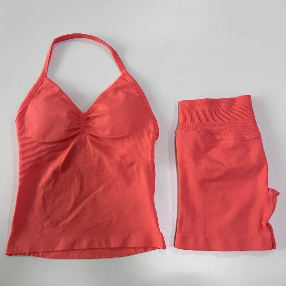Women's Halter Tank And Shorts Yoga Set For Workout Outfits