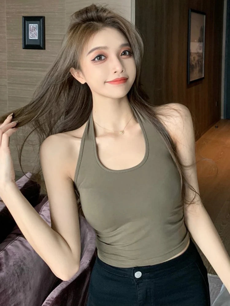 Women's Fitted Crop Top with a Halter Neck and Cropped Length