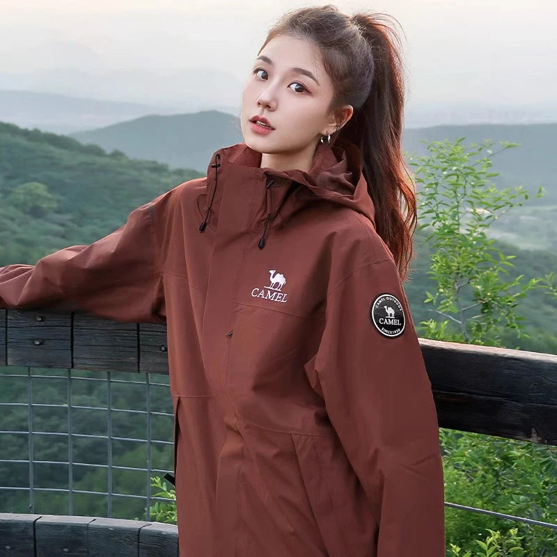 Hooded Long Sleeve Full Zip Outdoor Hiking Jacket with Pockets