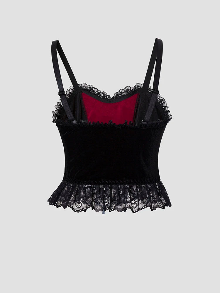 Women's Crop Top with Front Lace-Up Detail and a Ruffle Hem