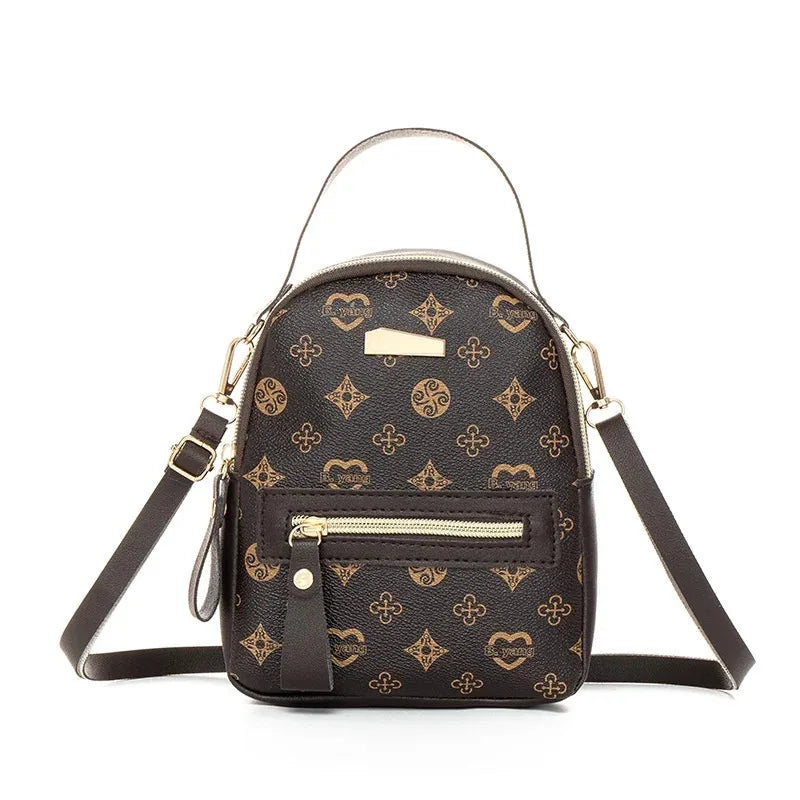 Women's Mini Printed Backpack with Top Handle and Front Zipper Pocket