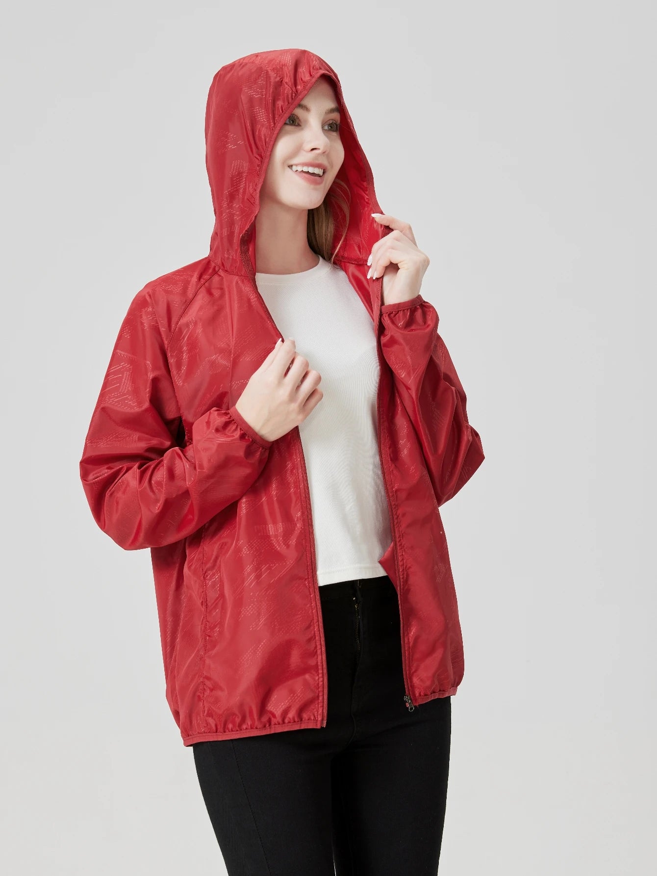 Hooded Long Sleeve Full Zip Outdoor Hiking Jacket with Pockets