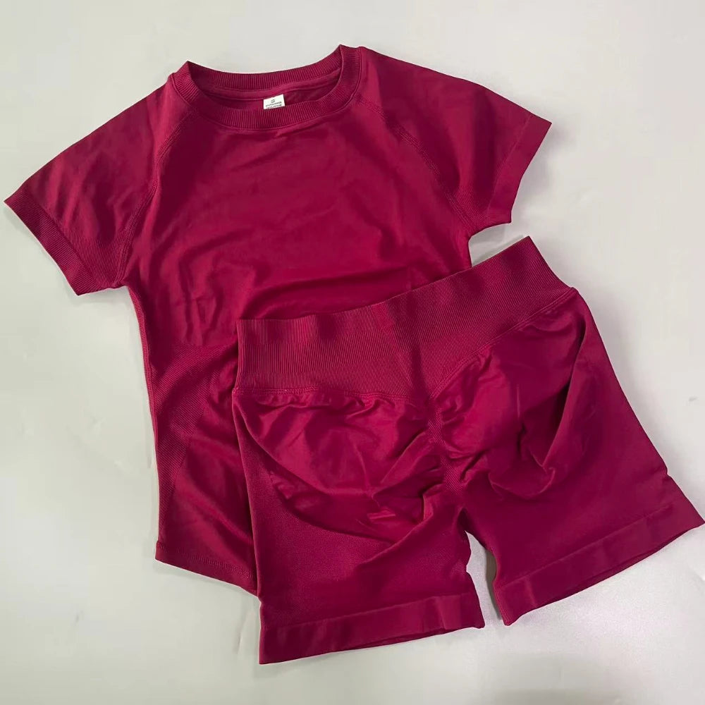 Women's Tee And Shorts Options Yoga Set For Workout Outfits