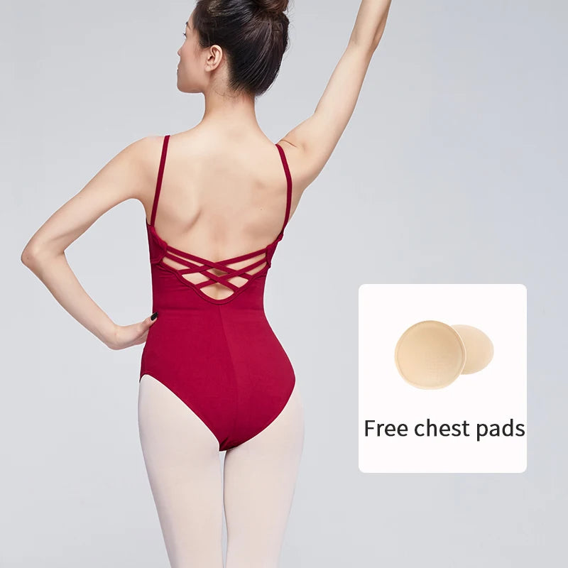Women's Camisole Ballet Leotard with Crossed Back Straps and Ruched Front