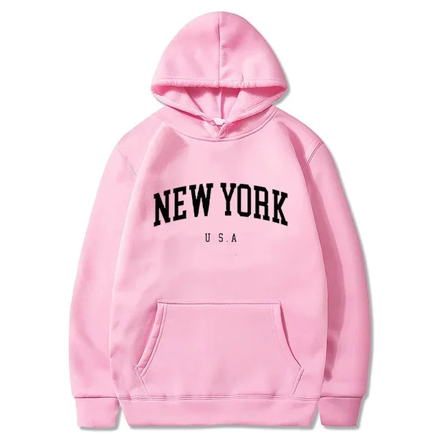 New York Letter-Print Long-Sleeve Pullover Hoodie