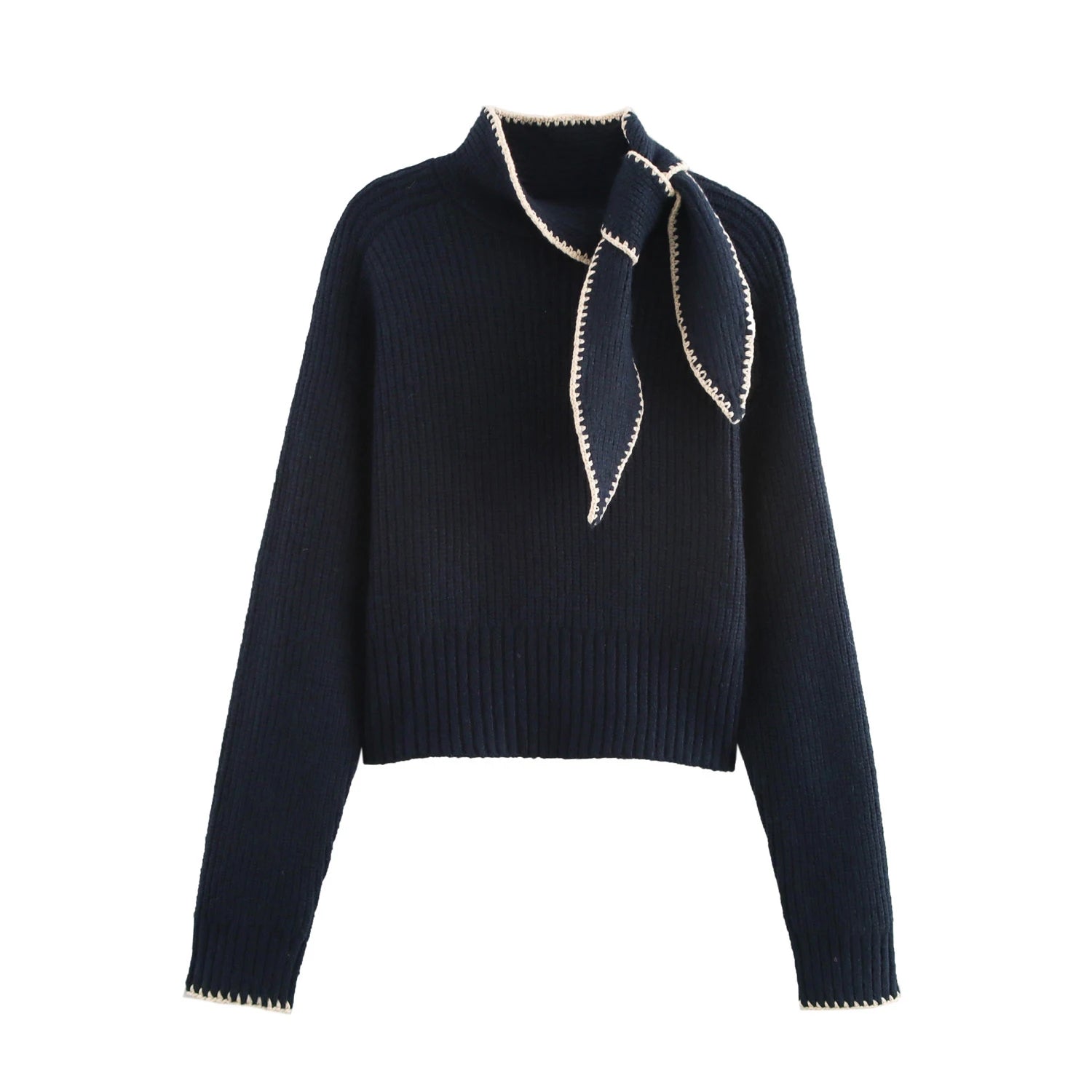 Women's Tie Neck Long Sleeve Knit Sweater Casual Knit Layer