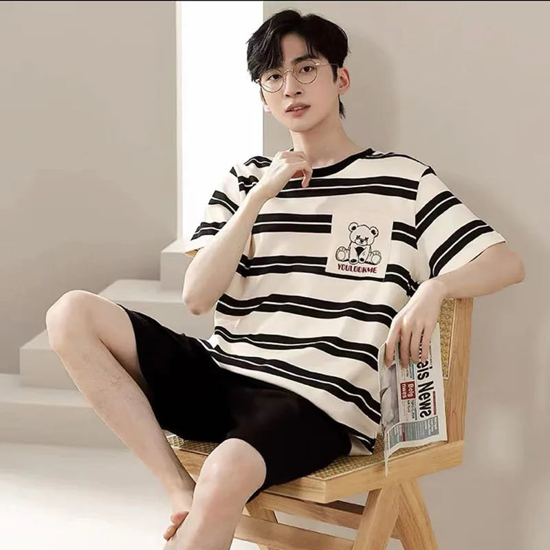 Men's Graphic Short Sleeve Top and Shorts Lounge Pajama Set