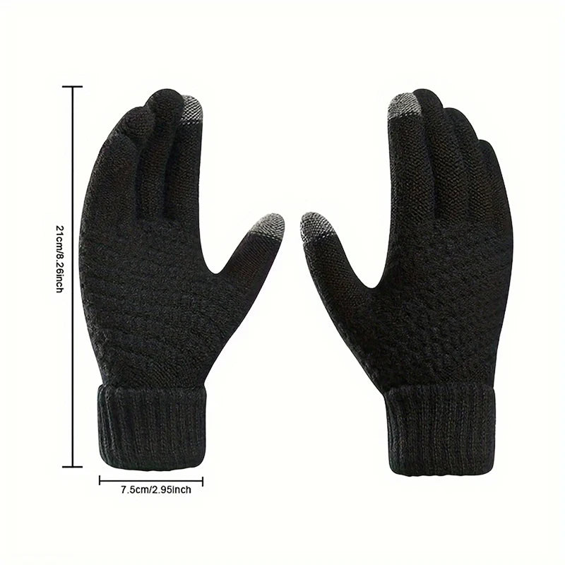 Black Full Finger Knit Gloves with Ribbed Cuffs