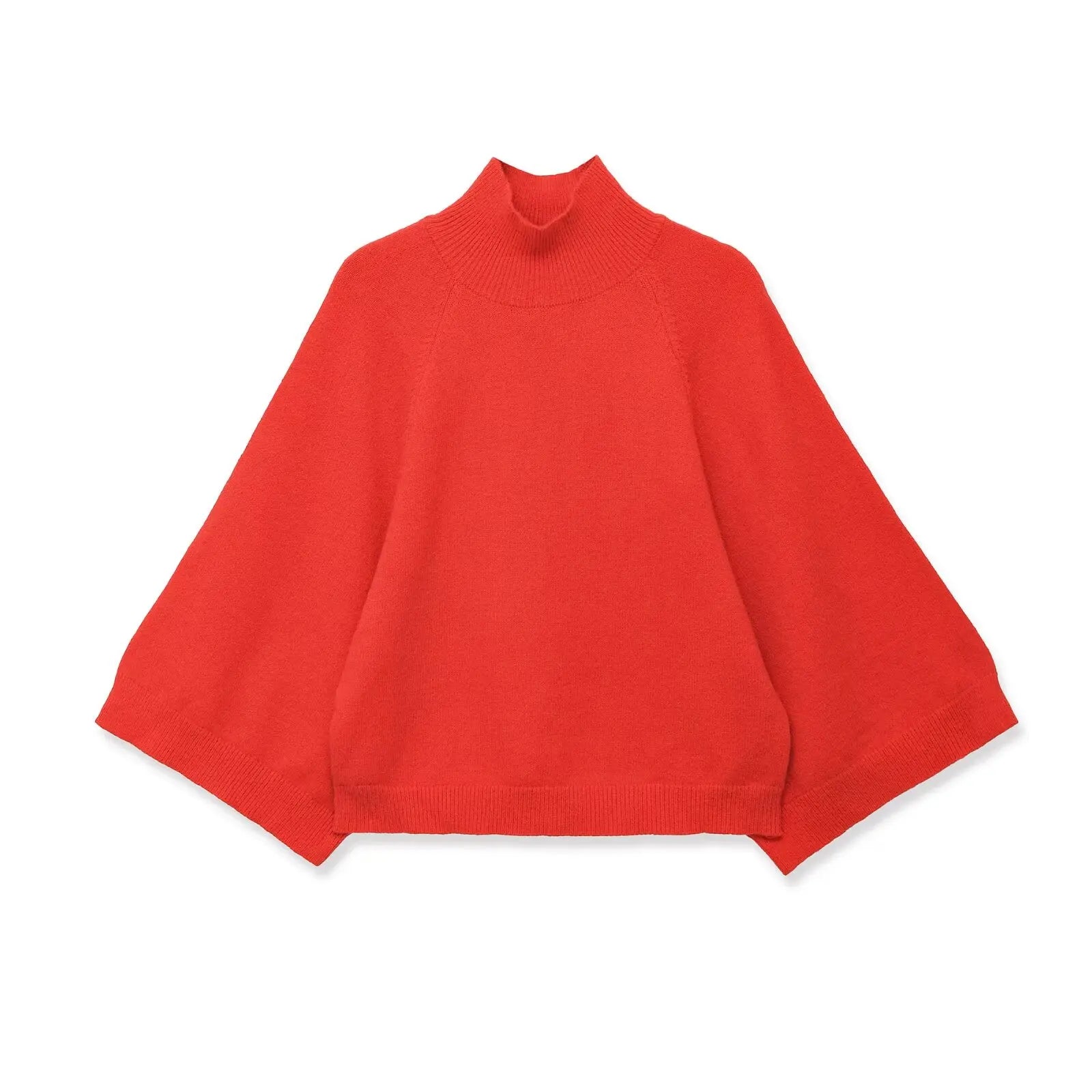 Women's Mock Neck Batwing Sleeve Sweater Casual Knit Layer