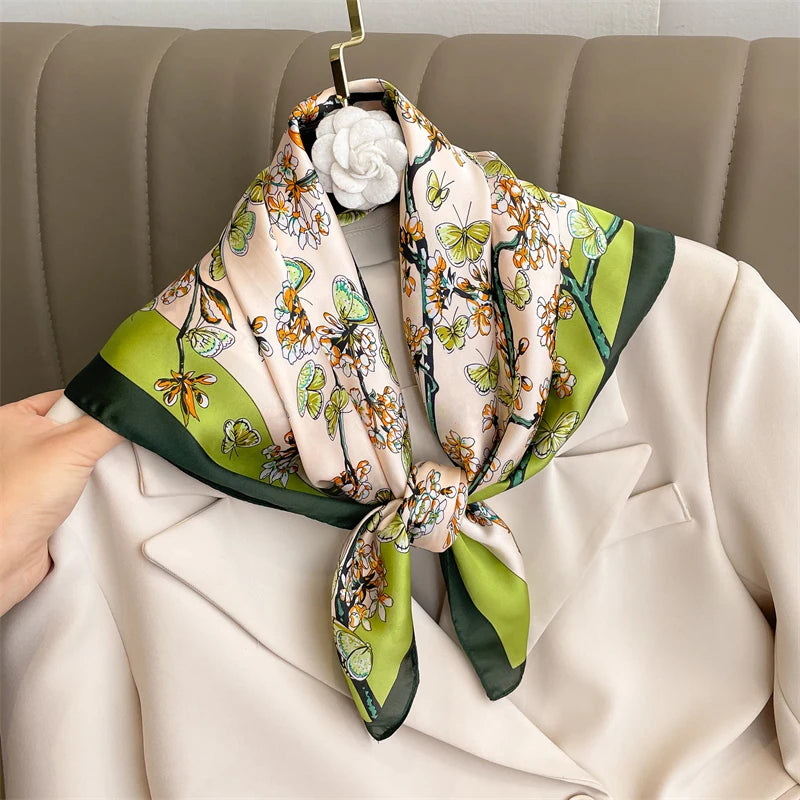 Ornate Print Square Scarf with Decorative Border Patterns
