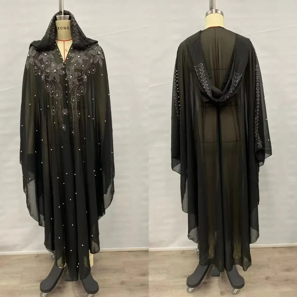 Embellished Sheer Hooded Cape for Layering over Outfits