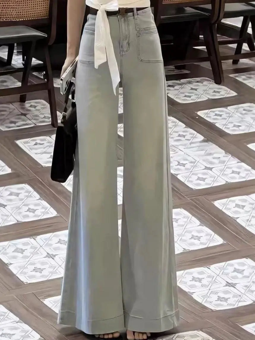 Women's Gray Wide Leg High Waist Denim Jeans
