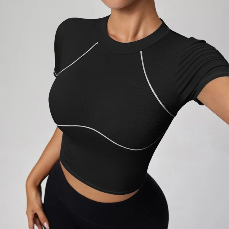 Women's Contrast-Seam Long-Sleeve Workout Crop Top