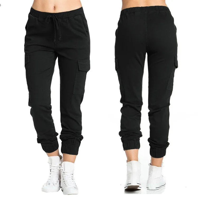 Women's Cargo Joggers with Drawstring Waist and Elastic Ankle Cuffs