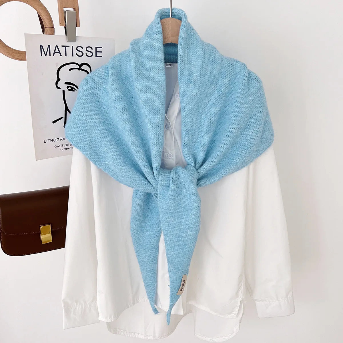 Solid Knitted Triangle Scarf with Long Pointed Ends