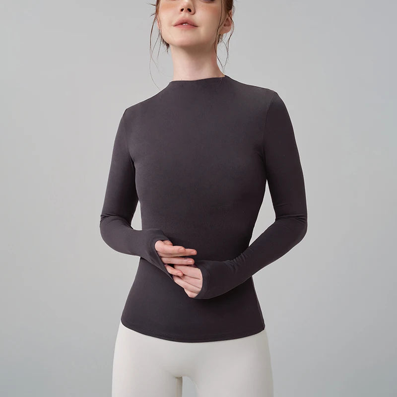 Women's Fitted Mock Neck Long Sleeve T-shirt For Workout Outfits