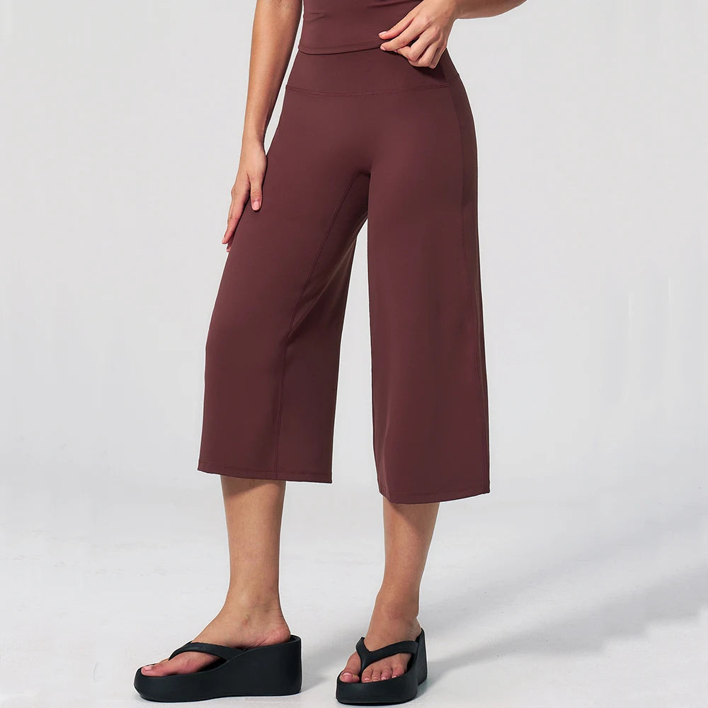 Women's High Waist Cropped Wide Leg Workout Pants with Loose Culotte Shape