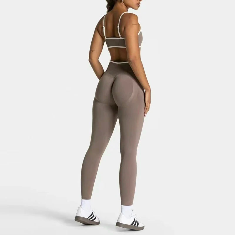 Women's Contrast Sports Bra and Leggings Set