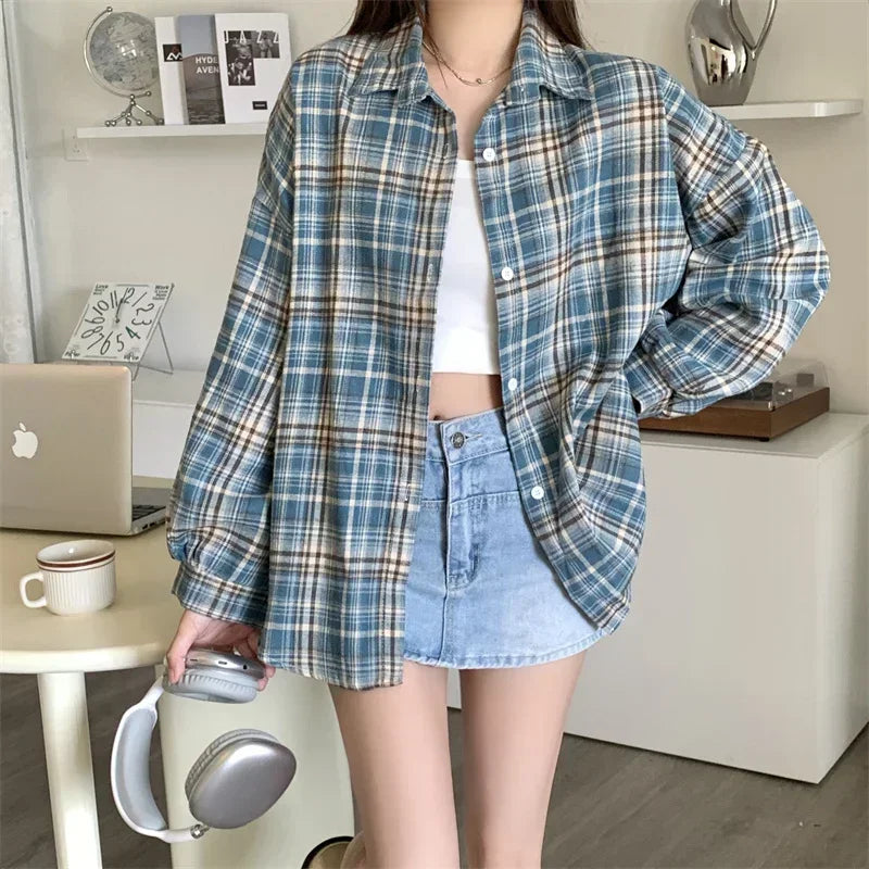 Women's Checked Collared Long Sleeve Shirt