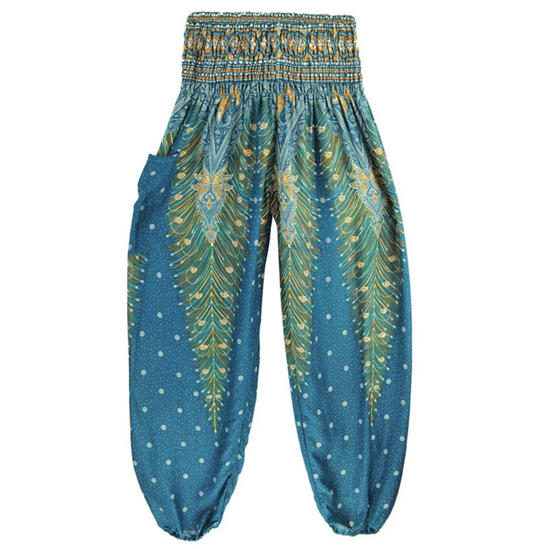Women's Printed Rayon Harem Pants with High Waist and Gathered Ankles