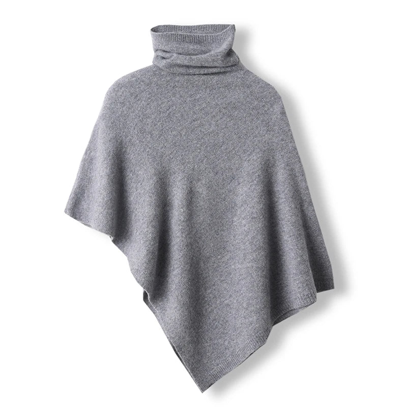 Turtleneck Ribbed Poncho for Layering over Tops and Dresses