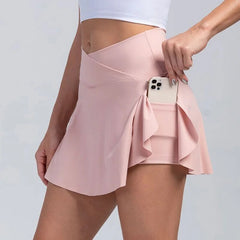 Women Pleated Tennis Skirt With Pockets Shorts Athletic Skirts Crossover Breathable Athletic Golf Skorts Workout Sports Skirts