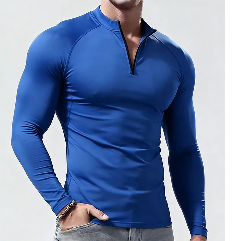 Men's Fitted Long-Sleeve Stretch Polo Shirt