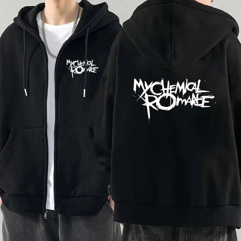 Men's Rock-Graphic Long-Sleeve Zip-Front Hoodie