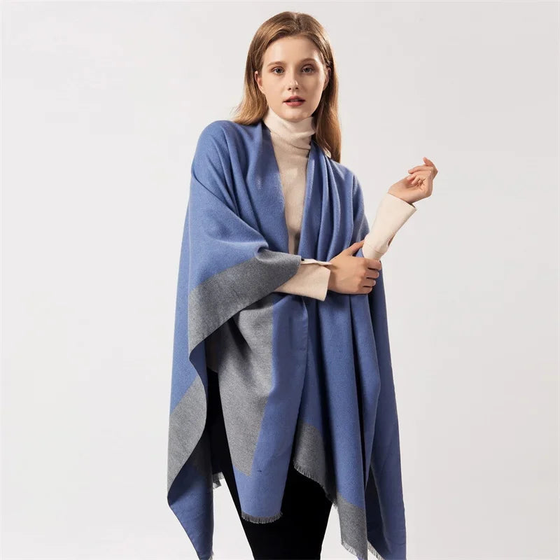 Patterned Fringed Open Front Poncho for Layering over Outfits