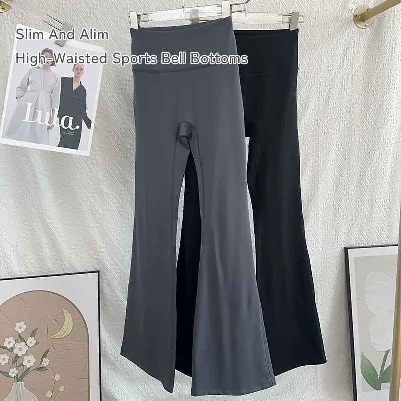 Women's High Waist Nylon Blend Flared Workout Pants with Fitted Upper Legs