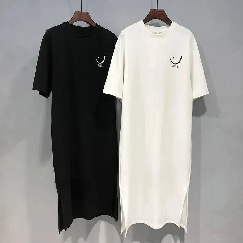 Women’s Loose-Fit Short-Sleeve Graphic T-Shirt Dress with Crew Neck