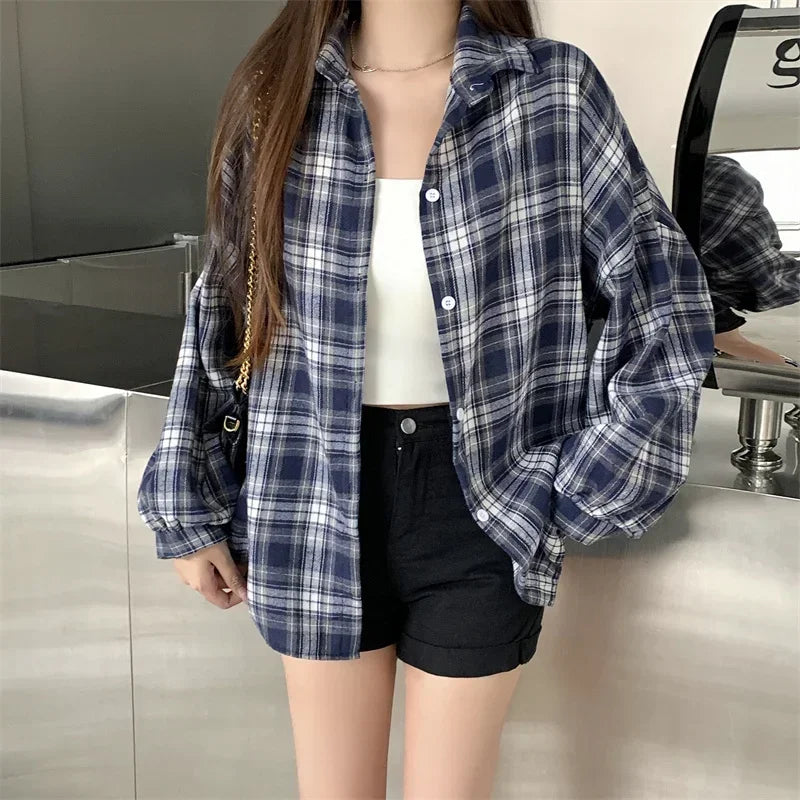 Women's Checked Collared Long Sleeve Shirt