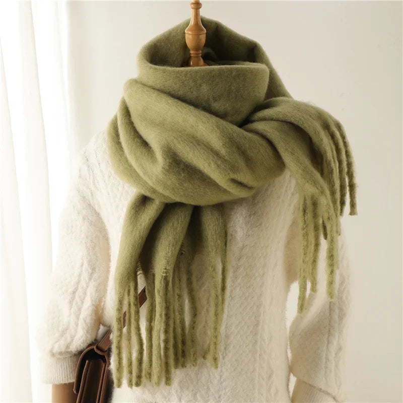 Solid Long Fringed Scarf for Draped Neck Styling