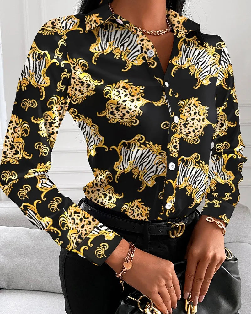 Women's Printed Collared Shirt with Assorted Pattern Options