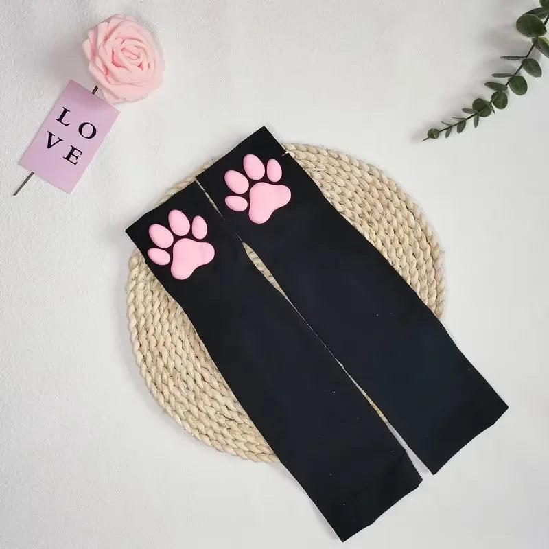 Long Fingerless Paw Gloves with Decorative Pink Pads