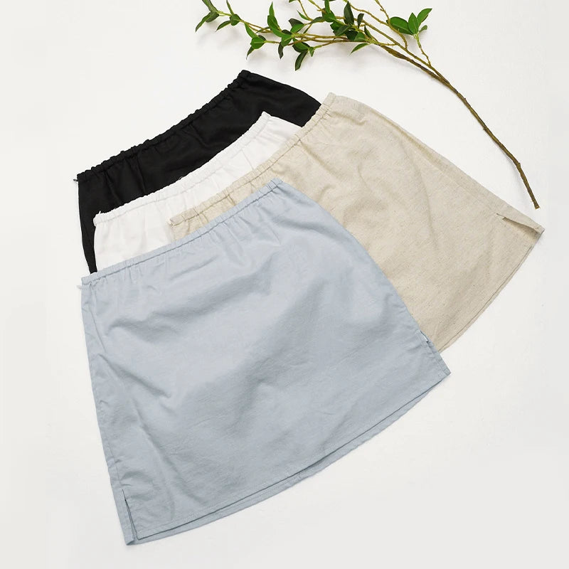 Women's Cotton-Linen Two-Piece Set with Sleeveless V-Neck Tie-Front Top and Mini Skirt