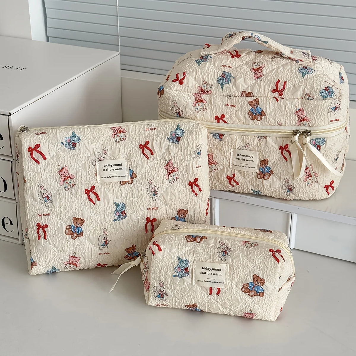 Printed Quilted Toiletry Bag with Zippered Size Options