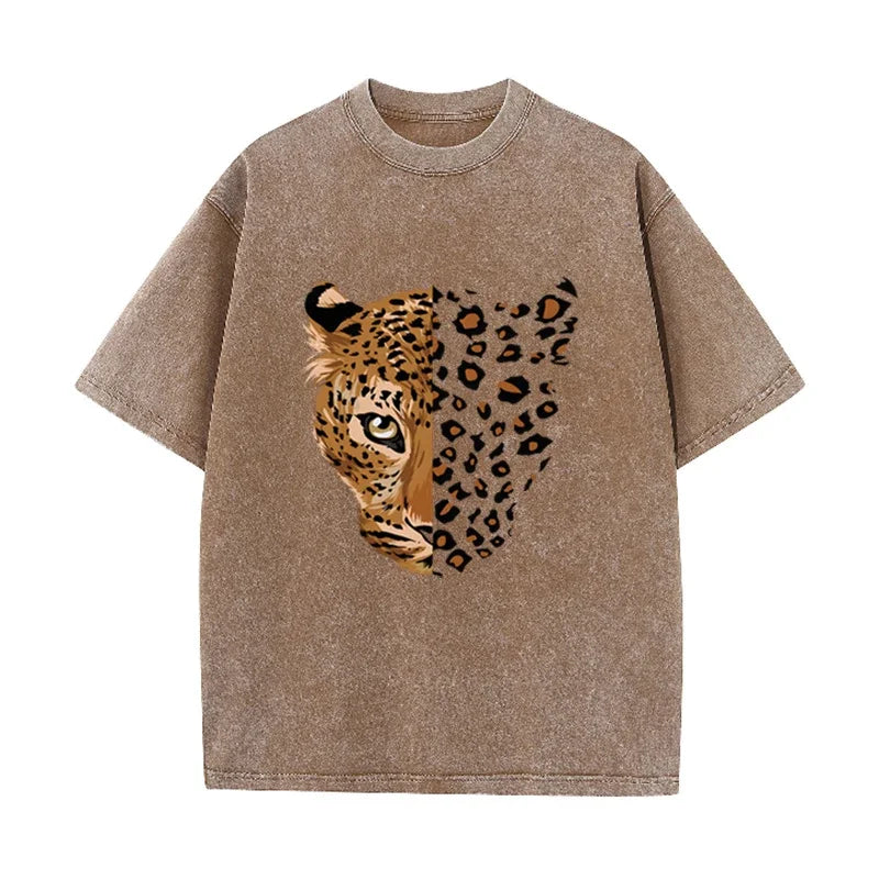 Vintage Purple Leopard Graphic T Shirt Animal Print Acid Wash Oversized Tee