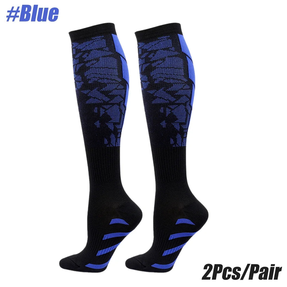 Patterned Knee High Compression Socks with Contrasting Panels
