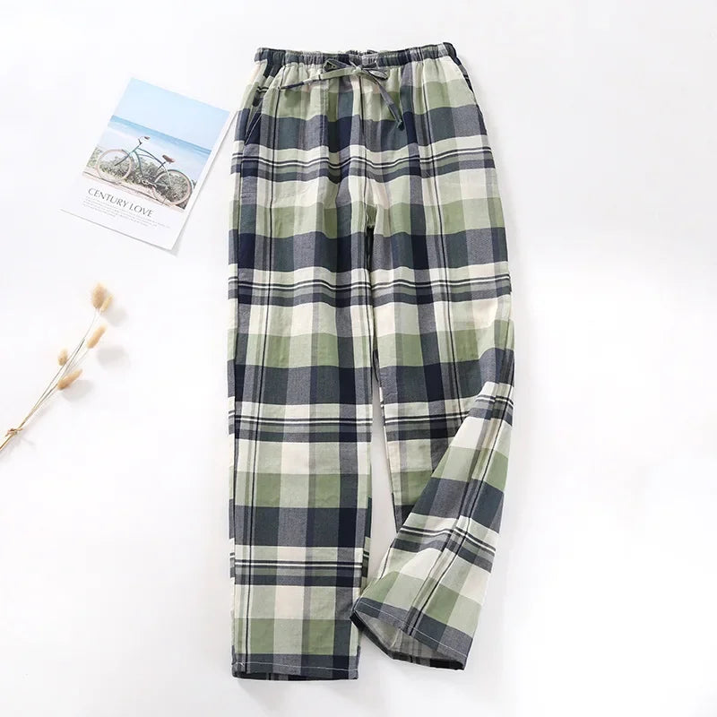 Plaid Drawstring Pajama Bottoms with Long and Short Styles