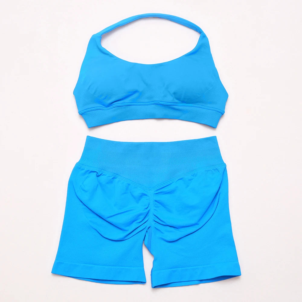 Women's Halter Bra And Shorts Yoga Set For Workout Outfits