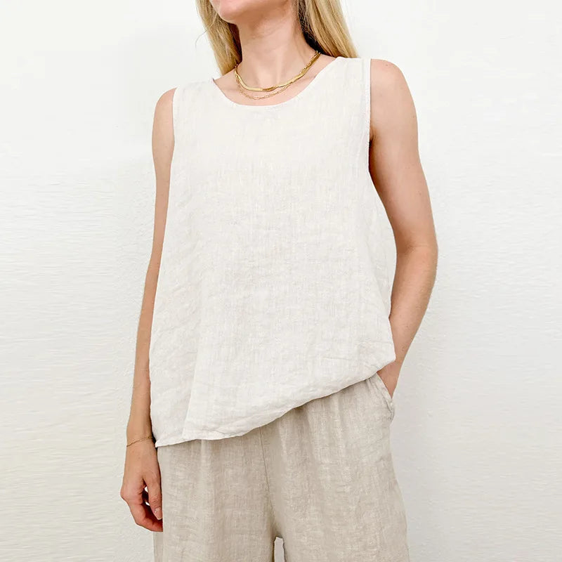 Women's Linen Sleeveless Longline Tank Top with Button Detail for Casual Outfits