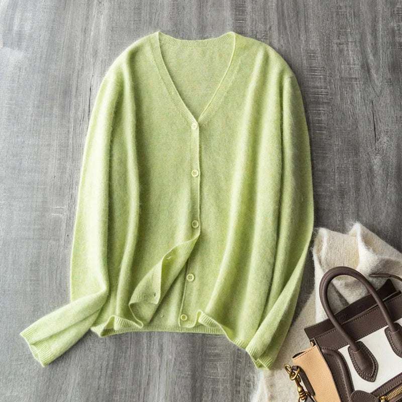 Women's V Neck Full Button Front Cardigan Casual Knit Layer