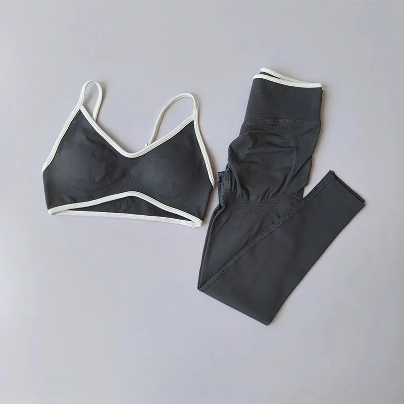 Women's Contrast Sports Bra and Leggings Set