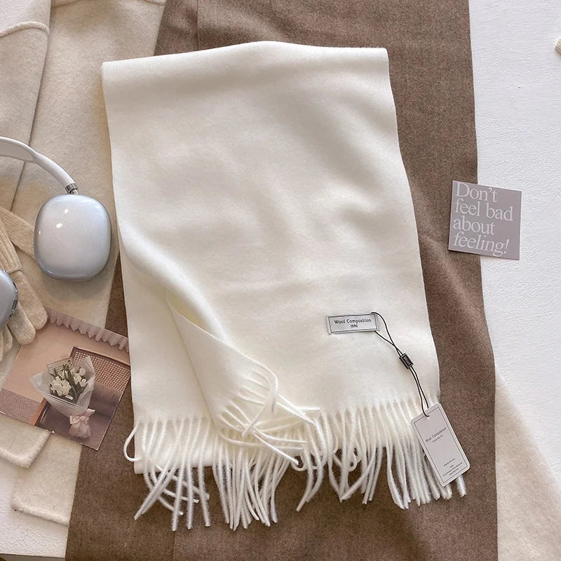 Solid Long Fringed Scarf for Draped Neck Styling