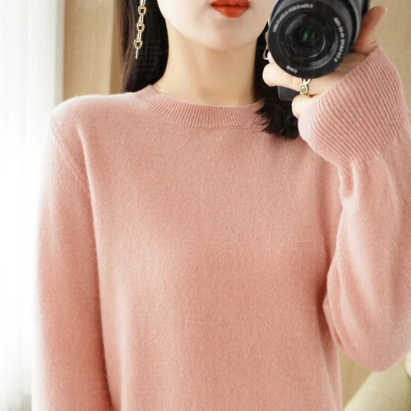 Women's Crew Neck Long Sleeve Sweater Casual Knit Layer