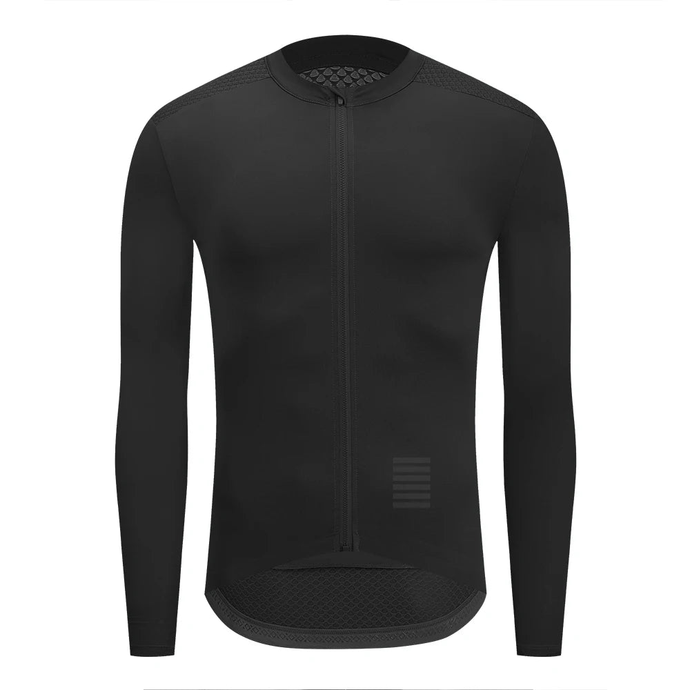 Men's Long Sleeve Cycling Jersey with Full Zipper and Pockets