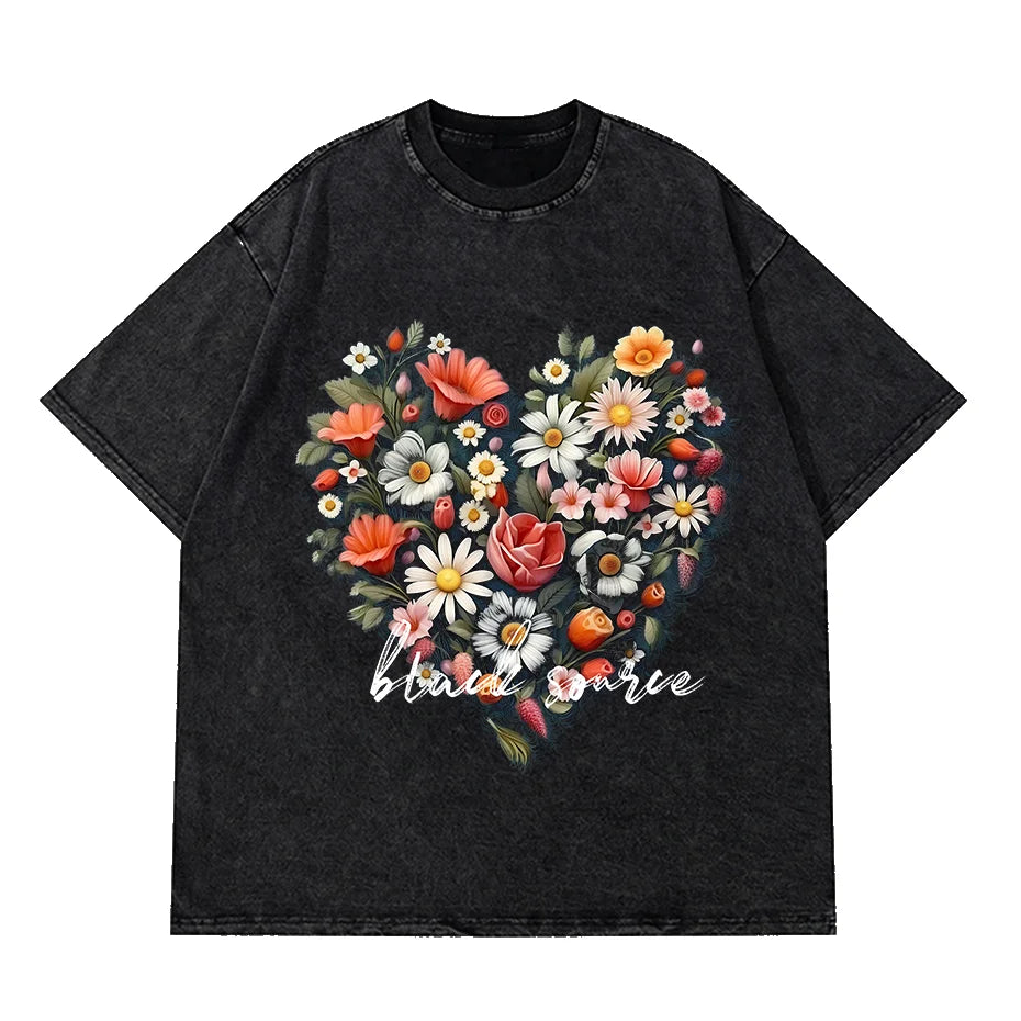 Gothic Dog Letter Print Vintage Washed Oversized T-Shirt