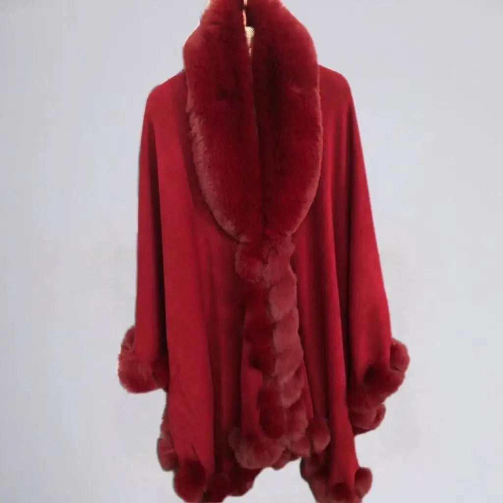 Plush Trim Hooded Poncho for Layering over Outfits