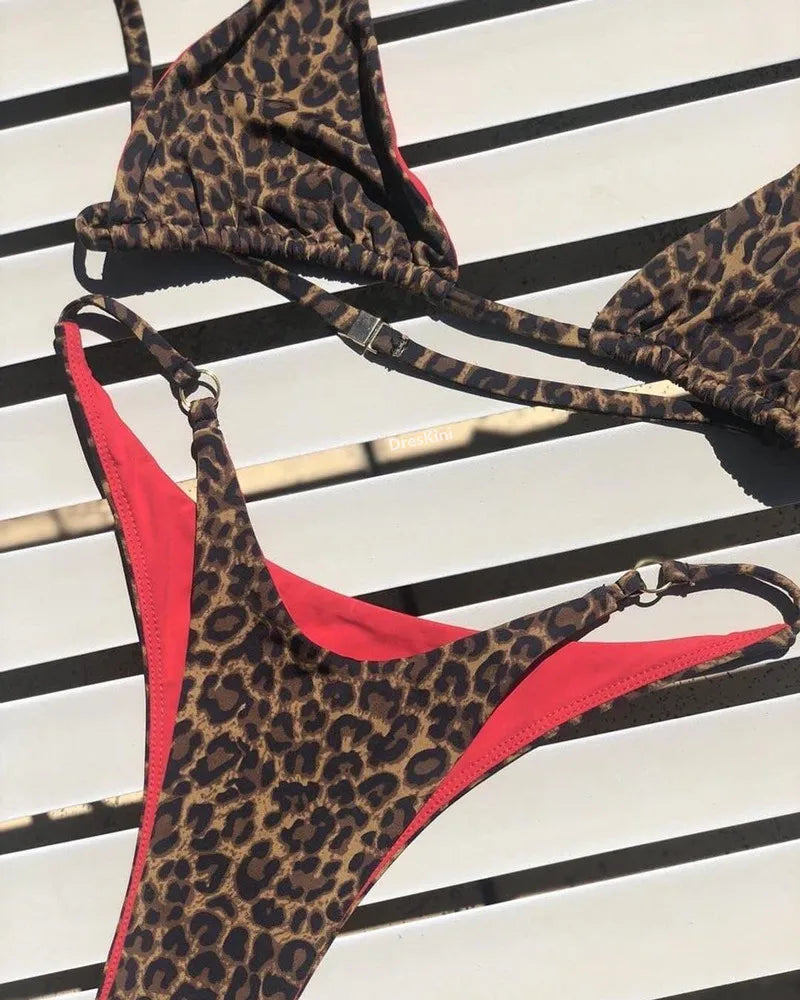Leopard Print Strappy Bikini